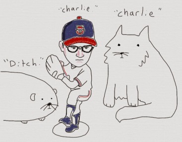 "Ditch" the overweight guinea-pig and "Charlie" the cat. Childhood tributes to style-icon, Charlie Sheen.